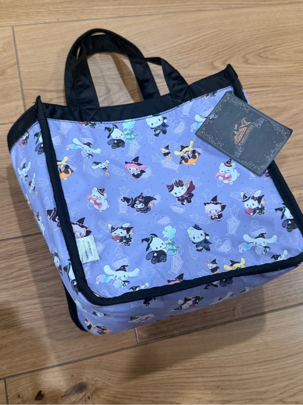 Sanrio Puroland Reversible Tote Bag 2-Sided Black Purple Character Print Japan